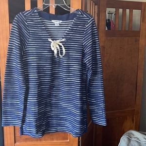 Tommy Bahama Nautical Style Striped Lace Up Placket Front Long Sleeve Top